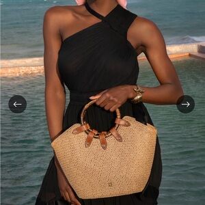 Eric Javits Tan Woven Tote with Brown Handles- NEW without tags!